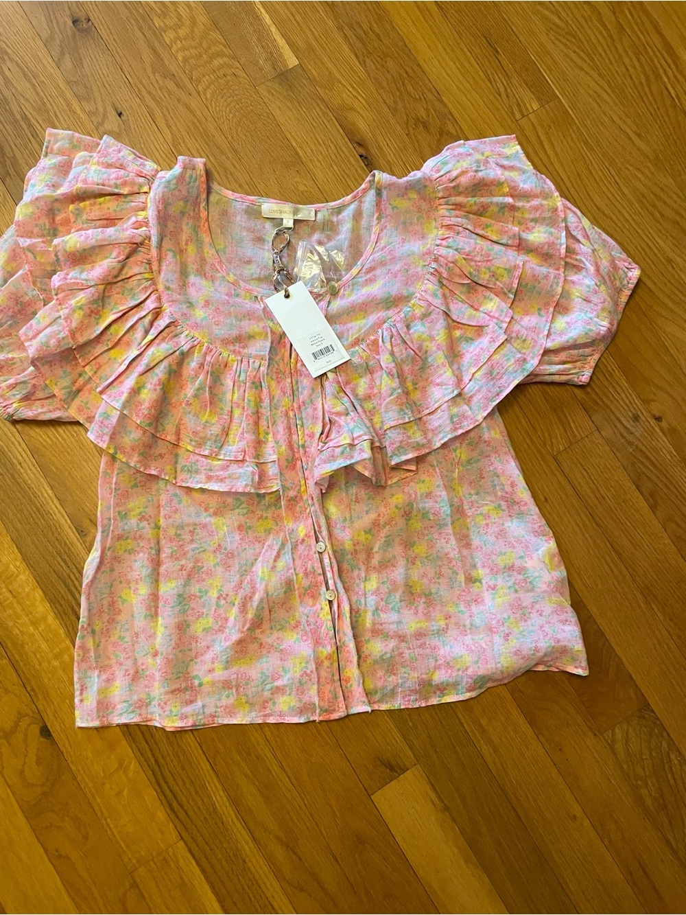 LoveShackFancy Amora Blouse Size Small NWT melon punch